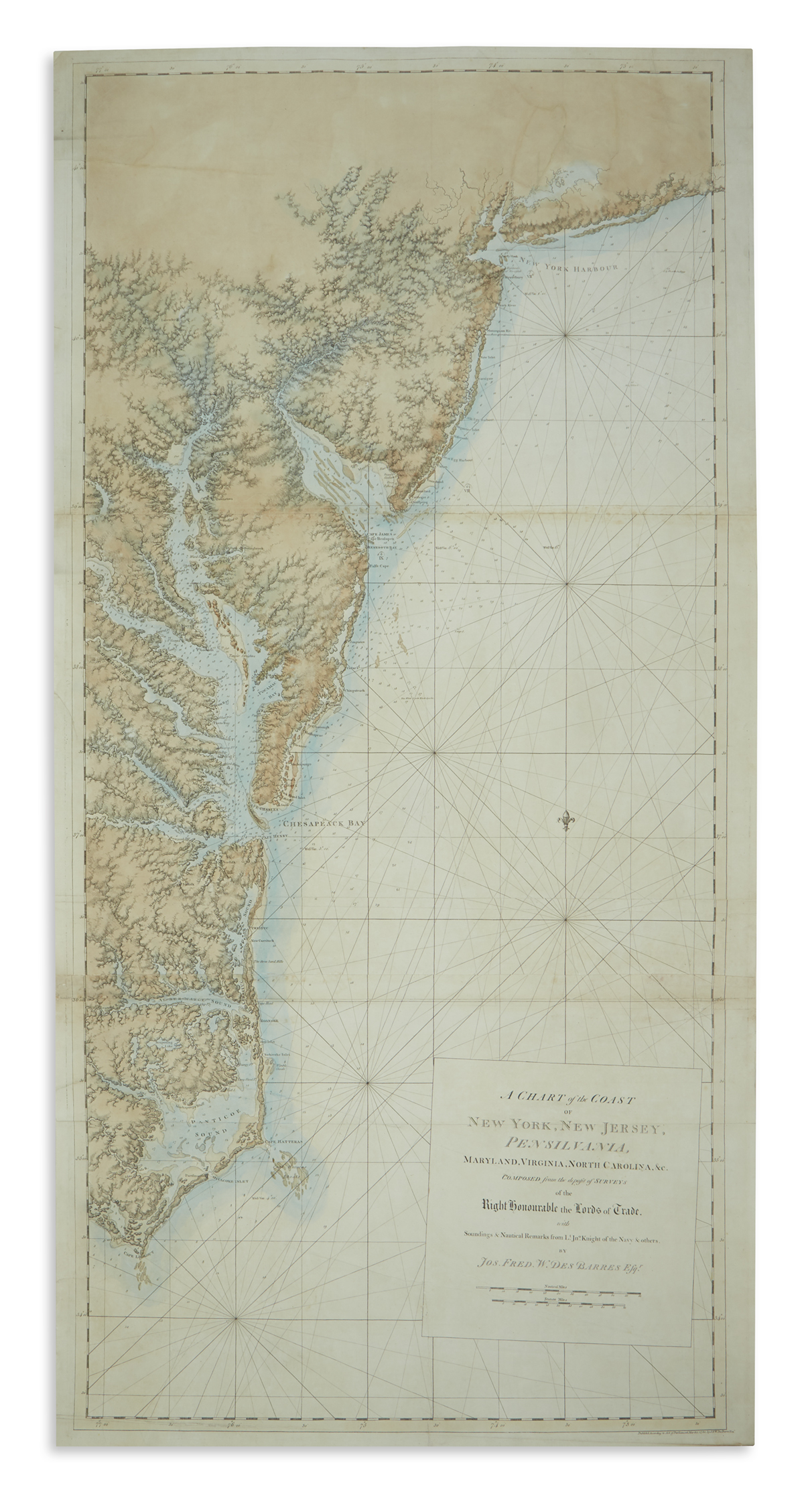 DES BARRES, JOSEPH FREDERICK WALLET. A Chart of the Coast of New York, New Jersey, Pensilvania, Maryland, Virginia, North Carolina, &c.